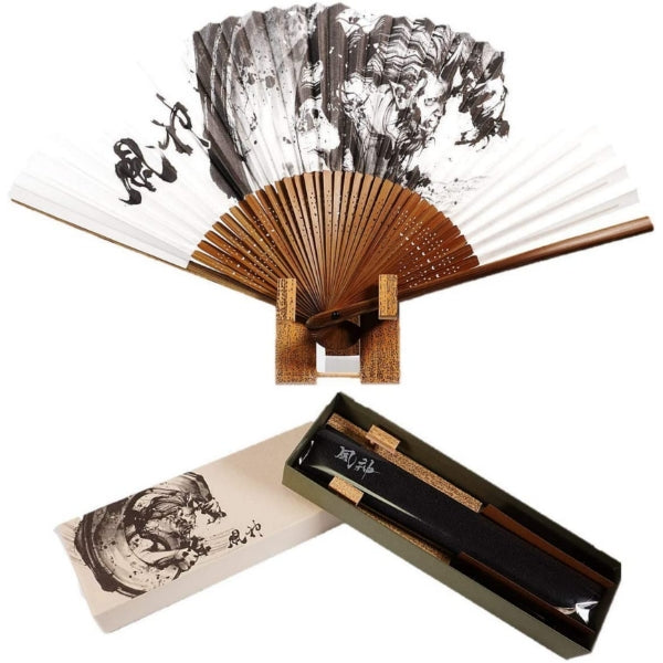 Japanese Folding Fan Set - Fujin Ink Painting by Ibassen