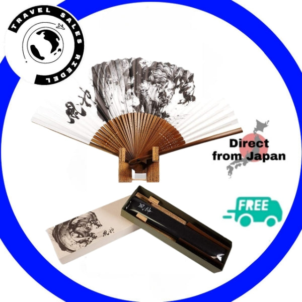 Juego de abanicos plegables japoneses - Pintura en tinta Fujin de Ibassen